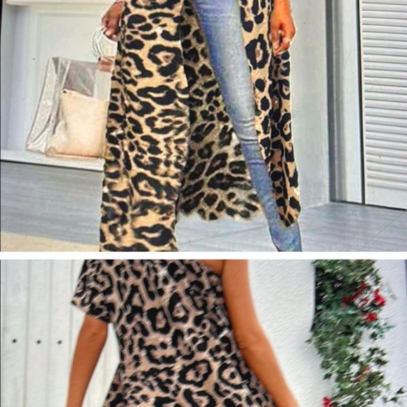 Tops - Leopard Print Duster and Dress Ensemble